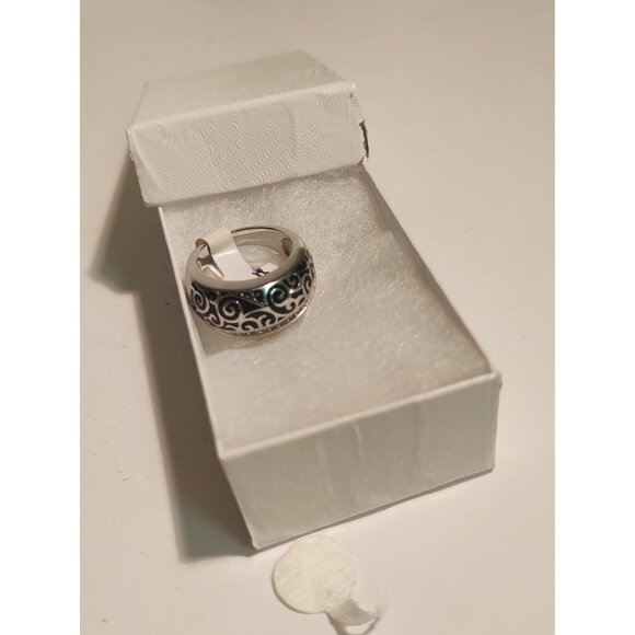 Sterling Silver 925 Women's Size 6 Ring Zirconia & Enamel Scrolled Design NEW - Picture 10 of 12
